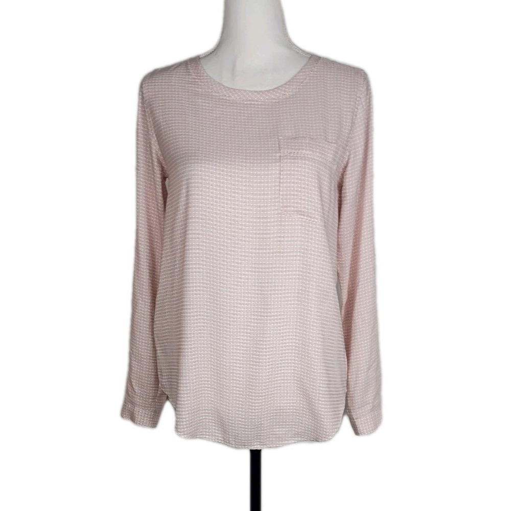 Ann Taylor Women's Blouse XS Pink Multicolor Roll Tab Pocket Casual